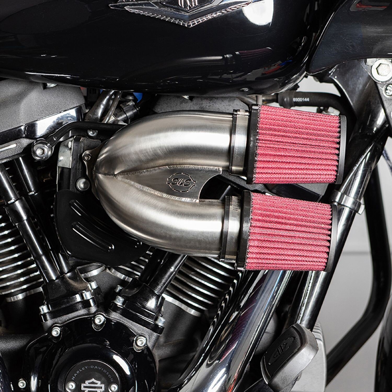 S&S, tuned induction air cleaner kit. Stainless, Silver, Brushed