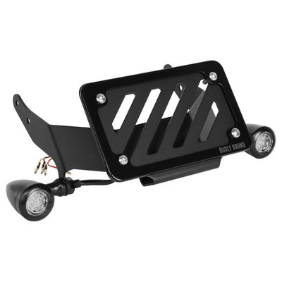 Relocate and replace the bulky license plate mount and turn signals/brake light to bring them in tighter to the motorcycle. Featuring slash cut windows in a textured black powder coat finish. The kit comes with everything you need for a direct bolt-on installation.
- Steel license plate frame
- Bracket made from 12 gauge stamped 1020 steel
- LED dual circuit tail/brake/turn light with polycarbonate taillight lenses
- Hardware included
