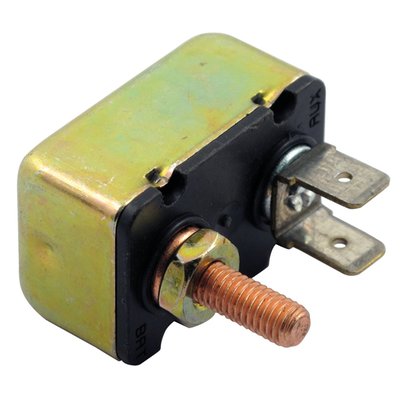 Automatic re-set. With 2 slide-on spade terminals and one 10/32" (4.76mm in diameter) threaded pole with nut included. This is the OEM style replacement automatic resetting circuit breakers, as used in H-D models for many years. Also great for use in many custom applications.