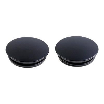 Matte black powder coated. CNC machined aluminum covers. These covers cover the screws of the swingarm pivot axle. Simply inserts in the opening and held by an O-ring. Easily removable for maintenance and Super Clean optic results.