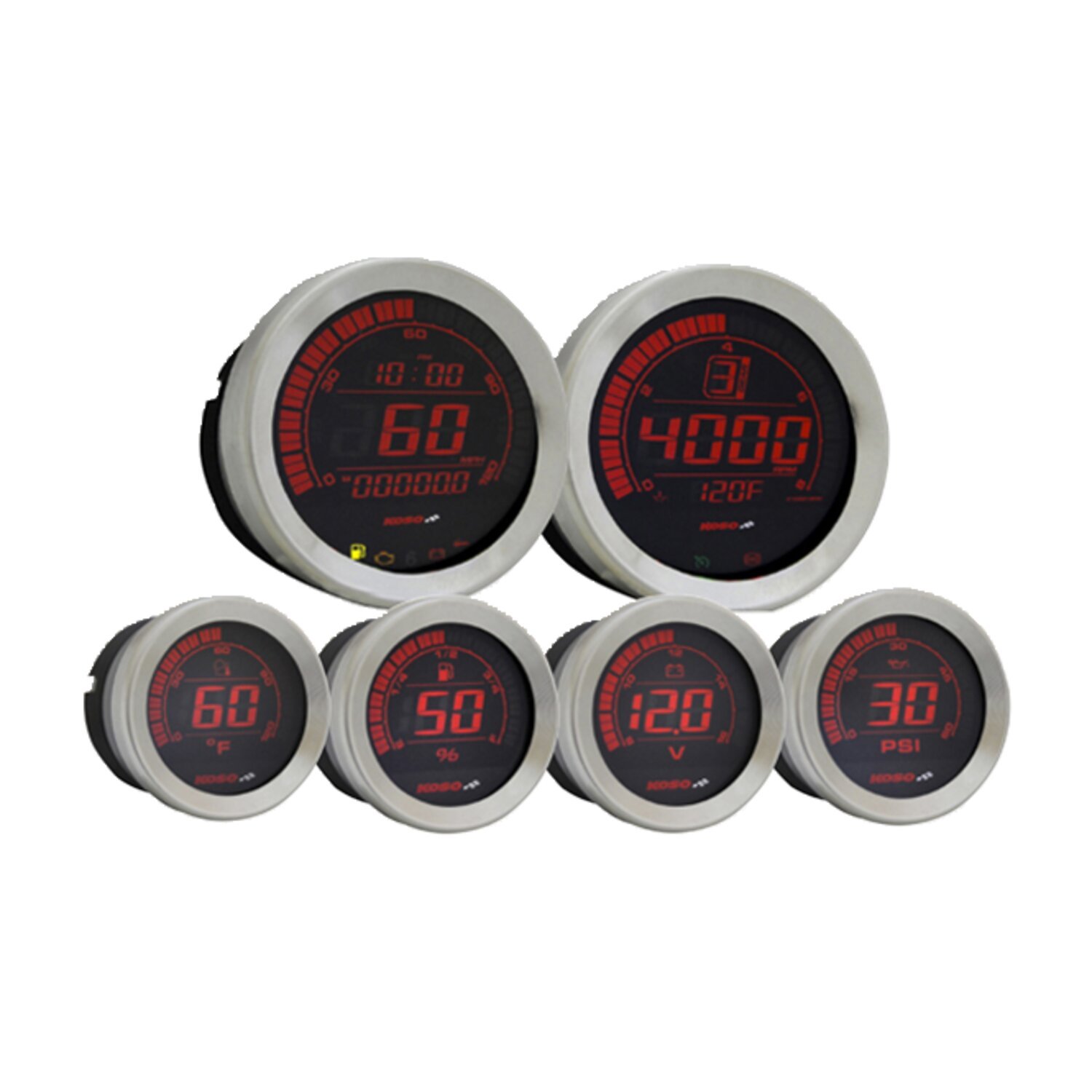 KOSO, HD-02 6-piece gauge kit for Touring, Black
