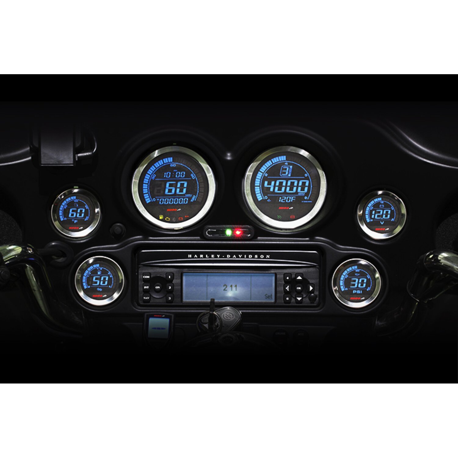 KOSO, HD-02 6-piece gauge kit for Touring, Black