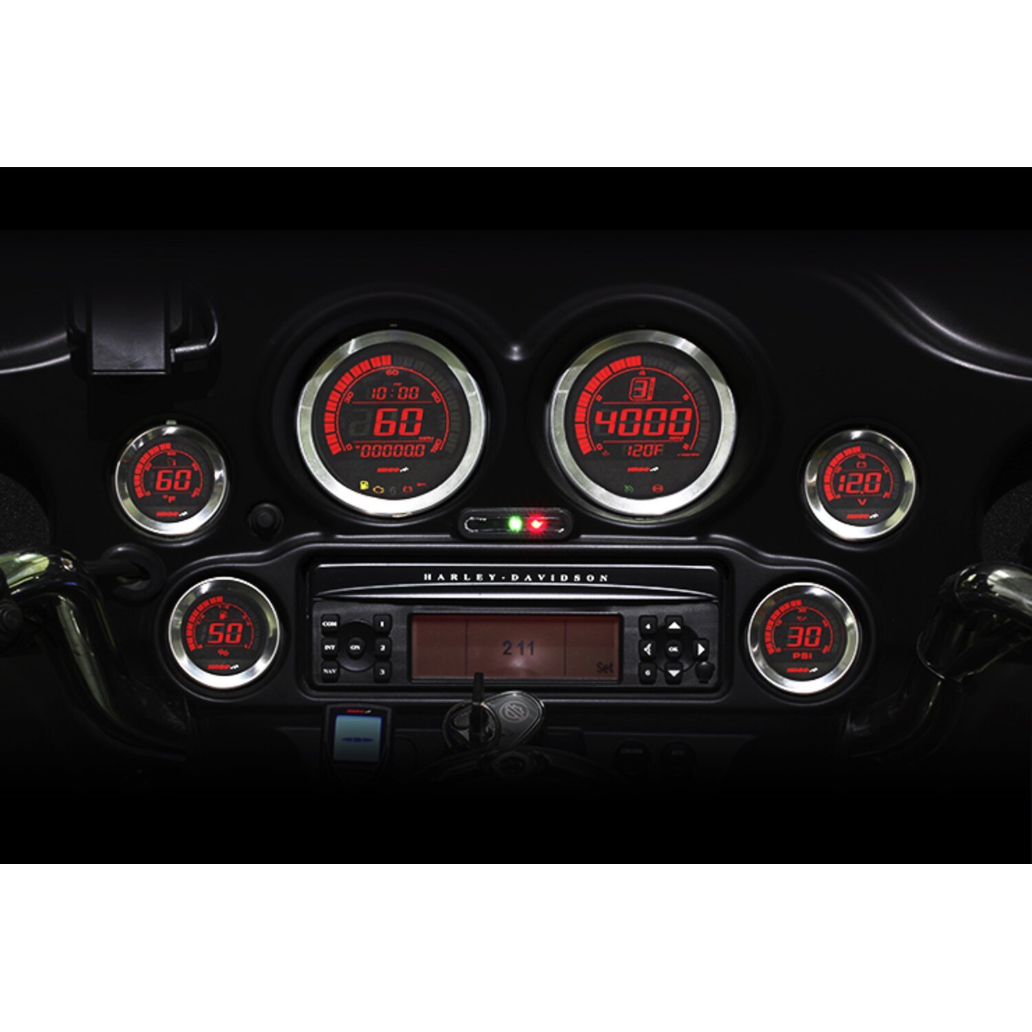 KOSO, HD-02 6-piece gauge kit for Touring, Black