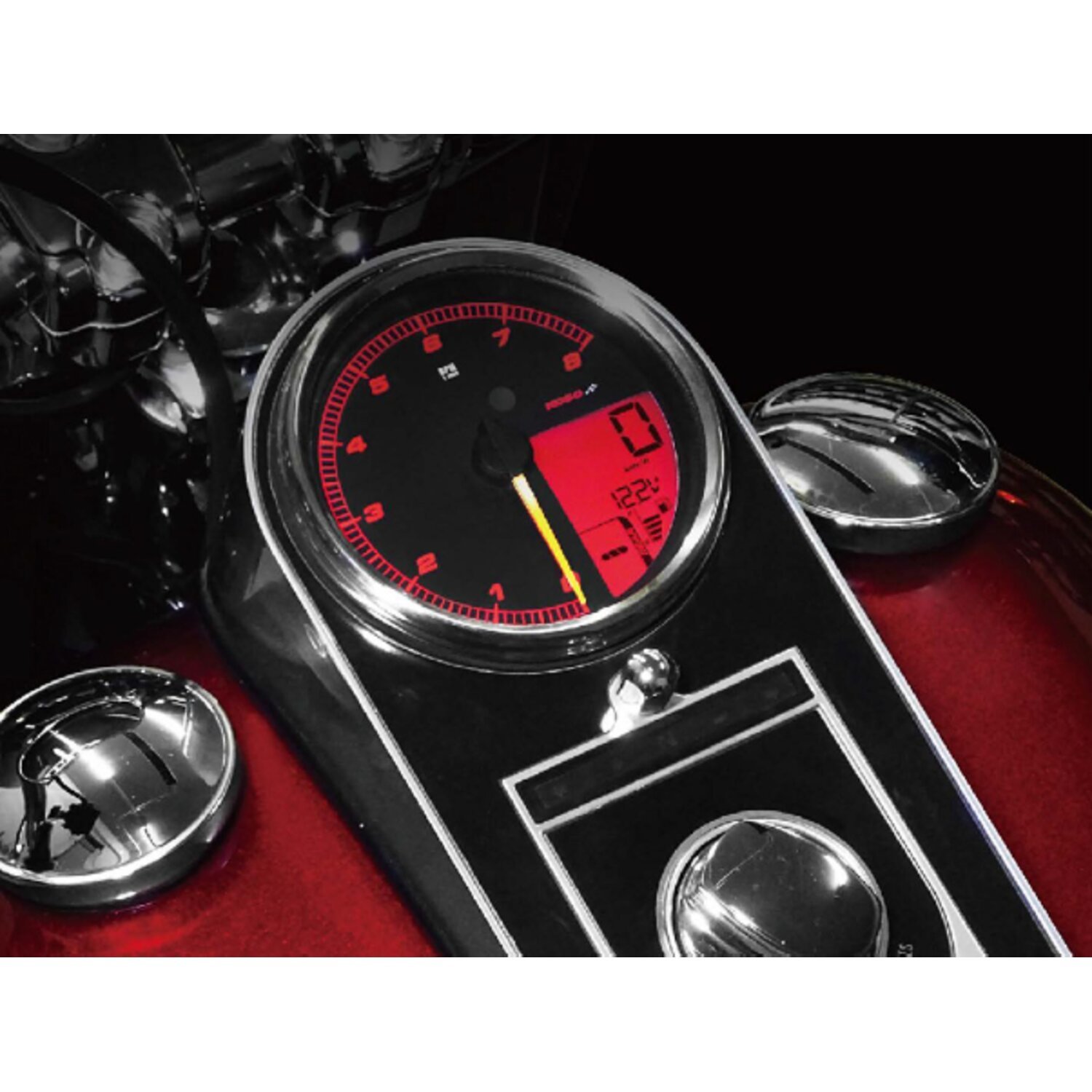 KOSO, HD-05 speedometer / tachometer. Chrome bezel, Black
