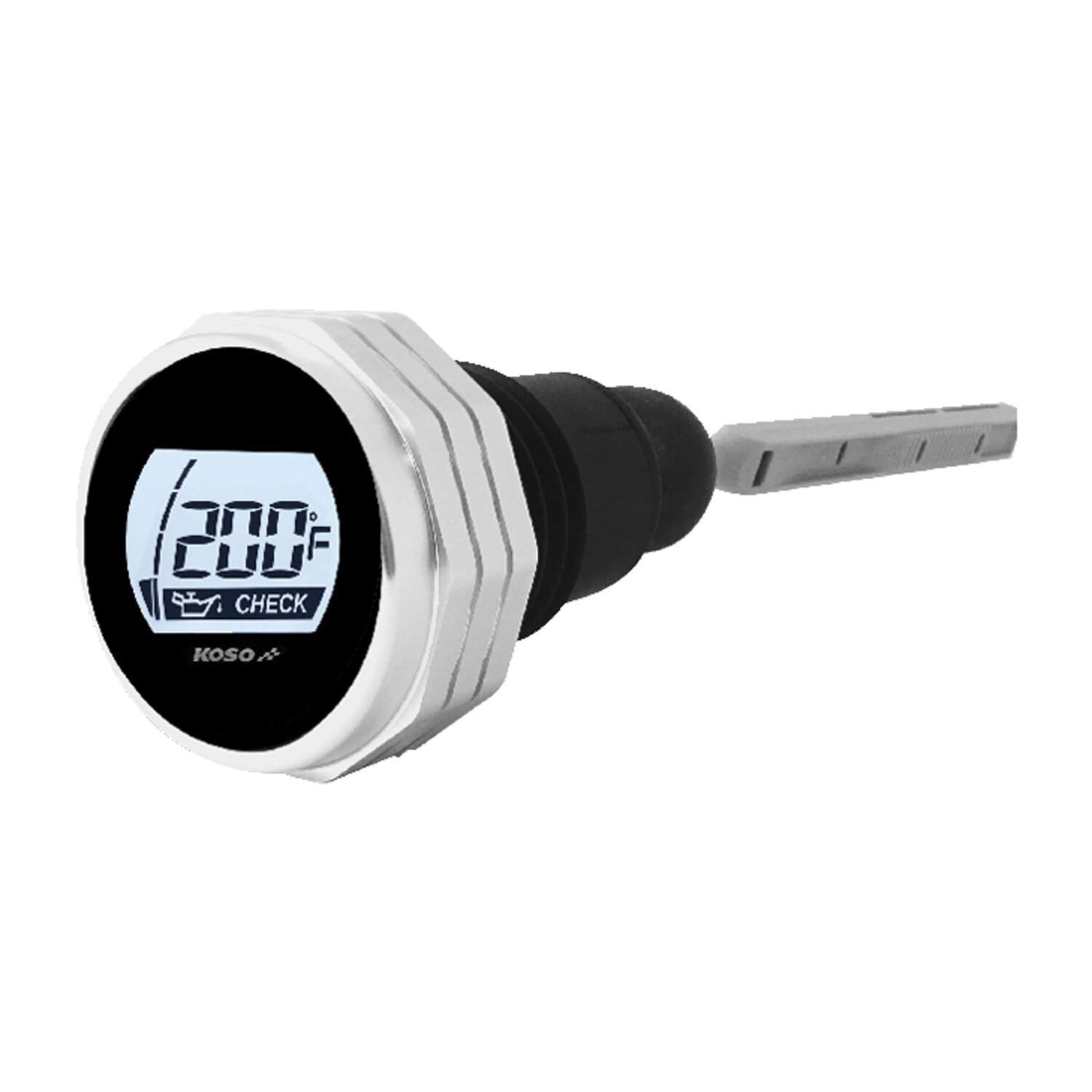 KOSO, oil tank dipstick with display. Silver body