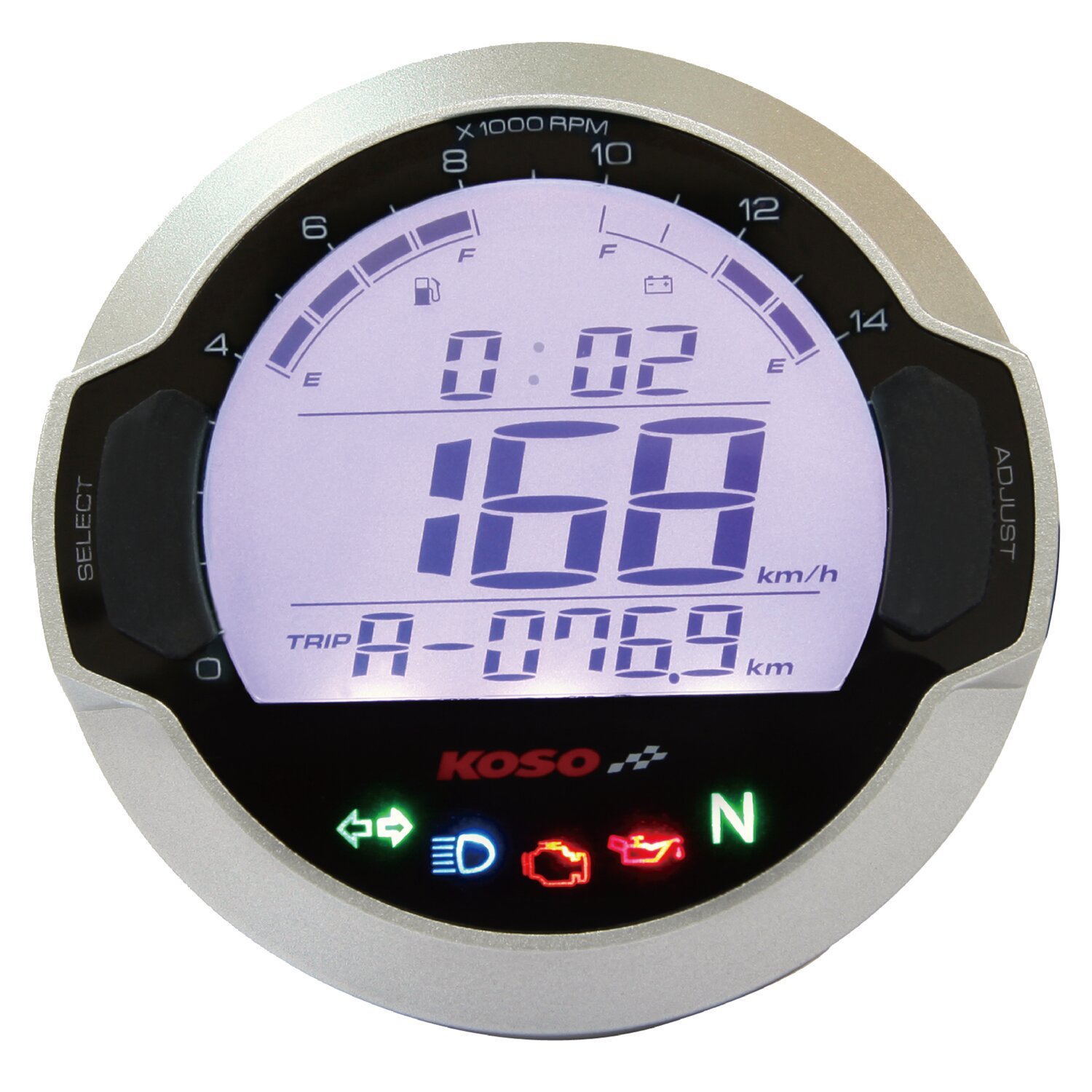 KOSO, D64 DL-03SR multifunctional speedo / tachometer, Silver