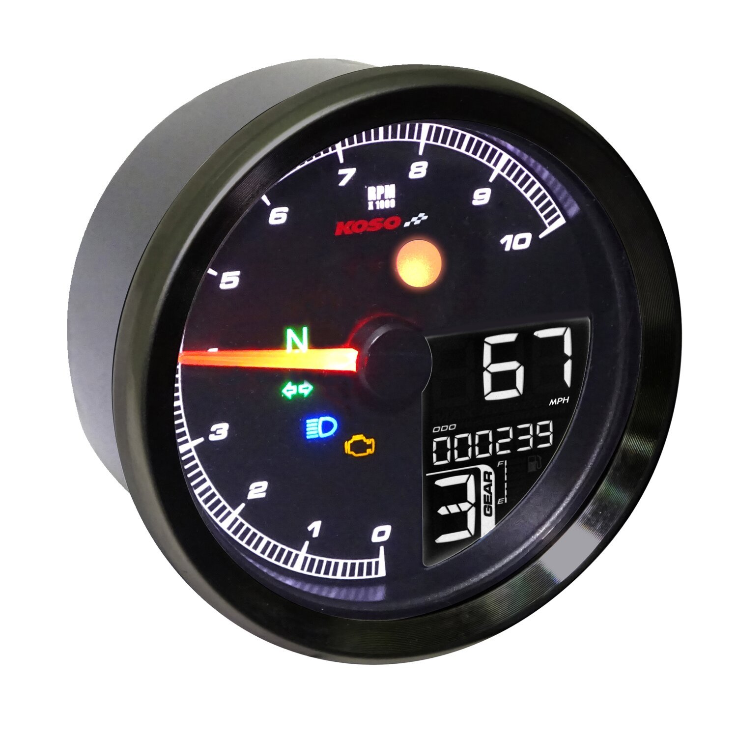 KOSO, TNT-04 multifunctional speedo / tachometer, Black