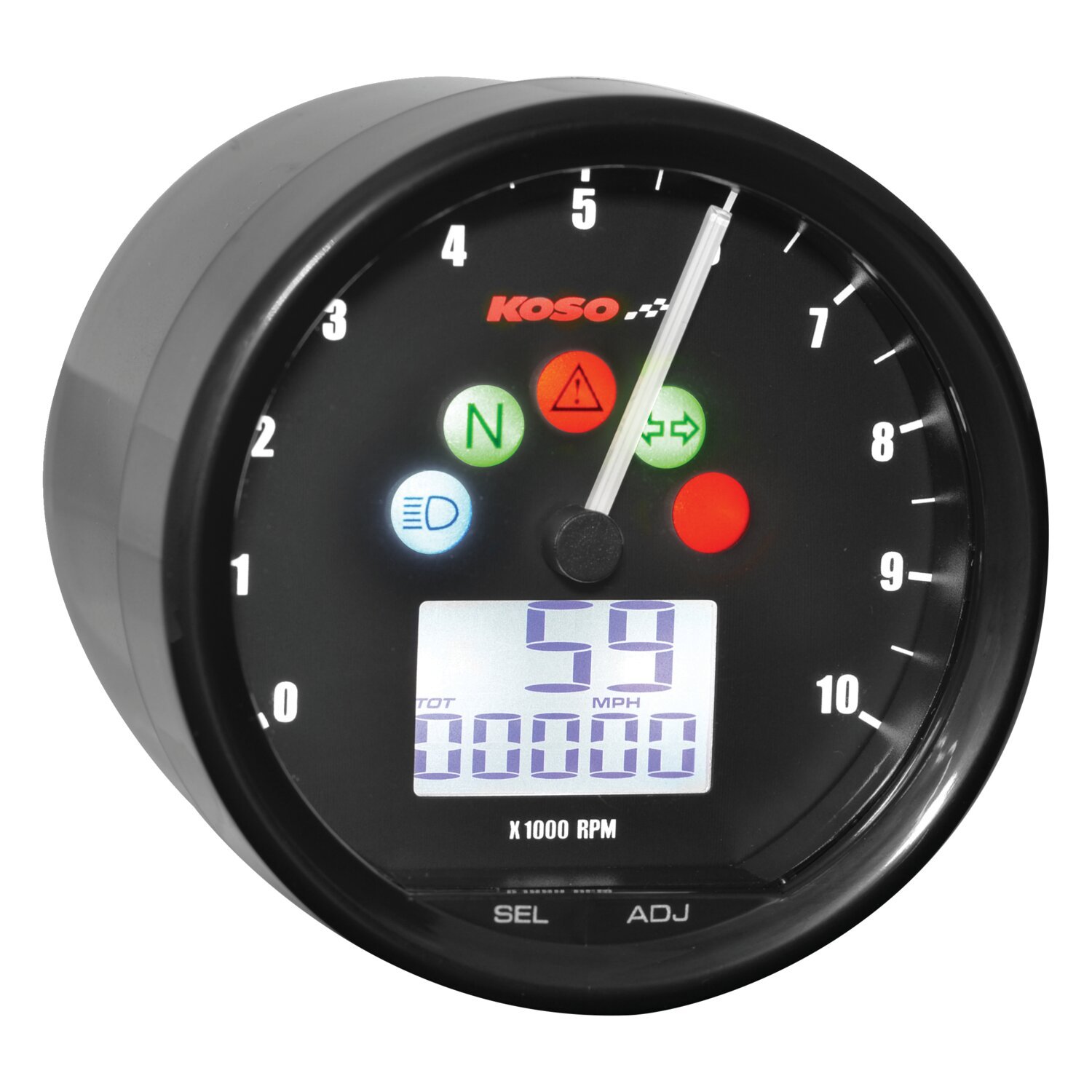 KOSO, D64 multifunctional speedo/tachometer, Black
