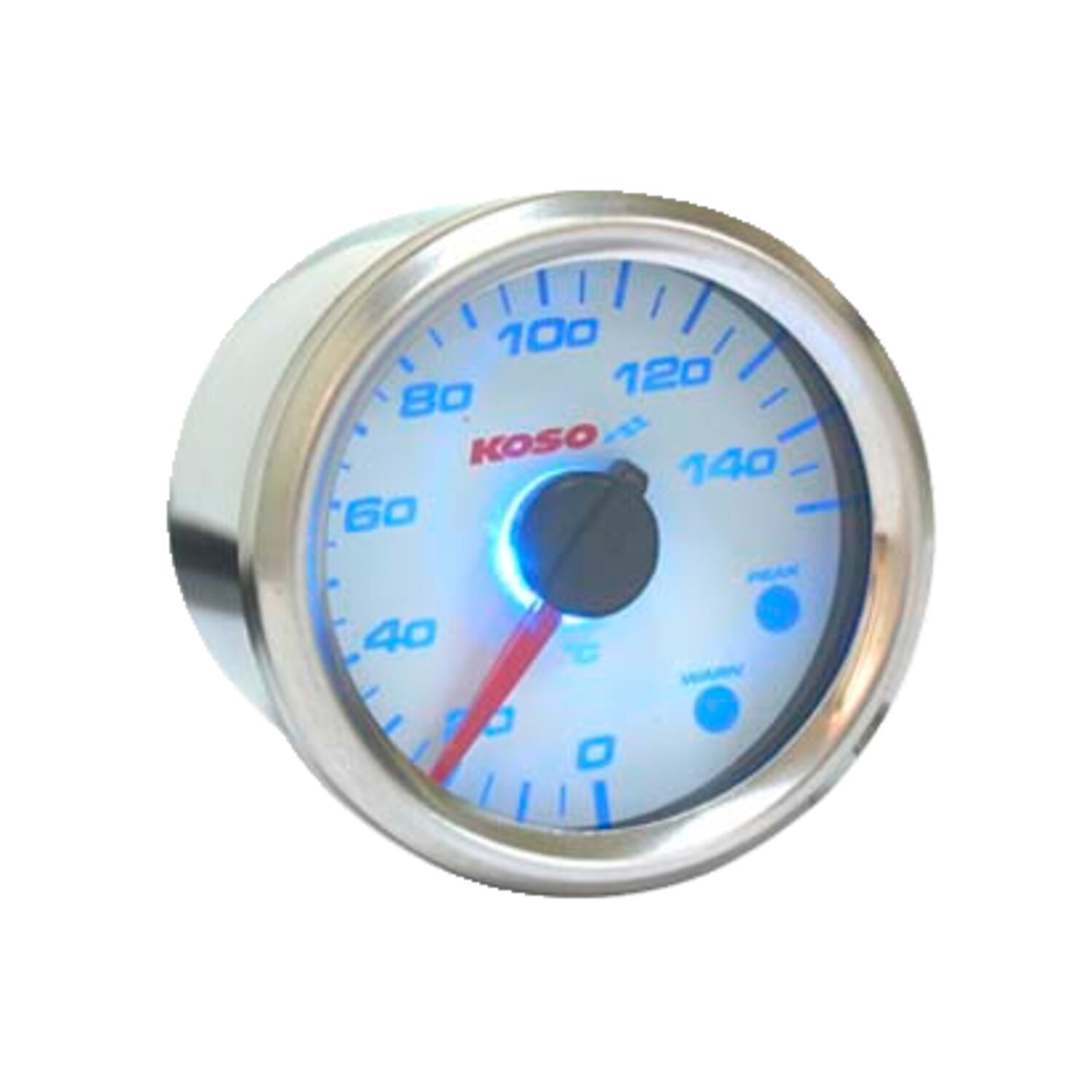 KOSO, D48 GP style engine thermometer. 0-150 degrees C, White, Chrome