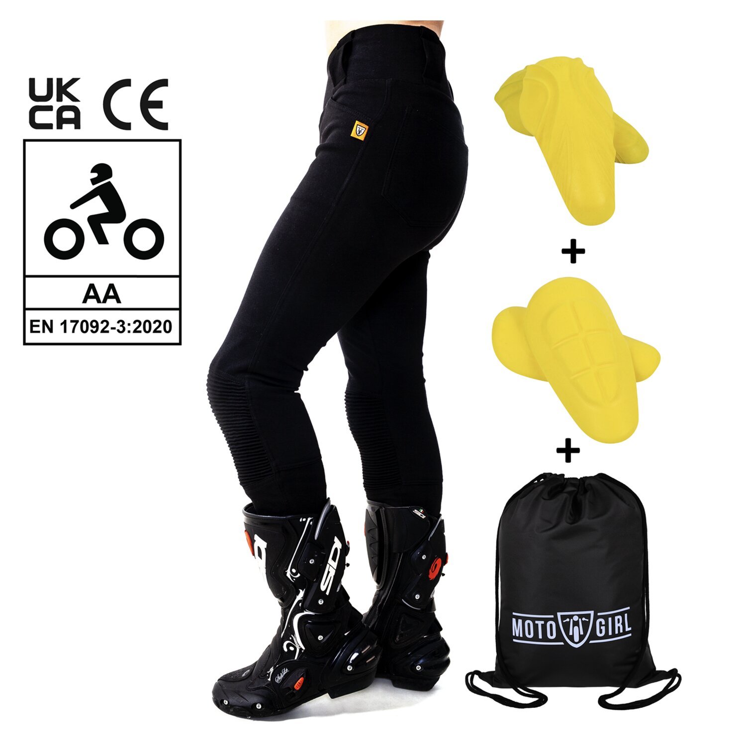 MotoGirl Ribbed Knee leggings black, 44