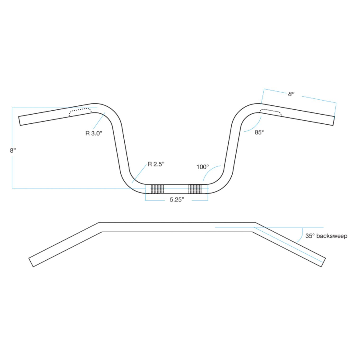 Biltwell 1" Chumps handlebar 8" rise, Black