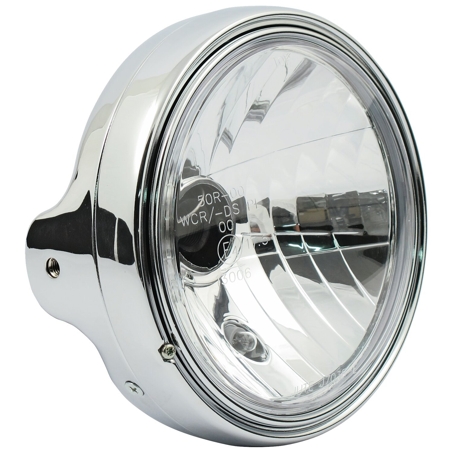 LTD style 7" H4 headlamp. side mount. Clear lens, Chrome