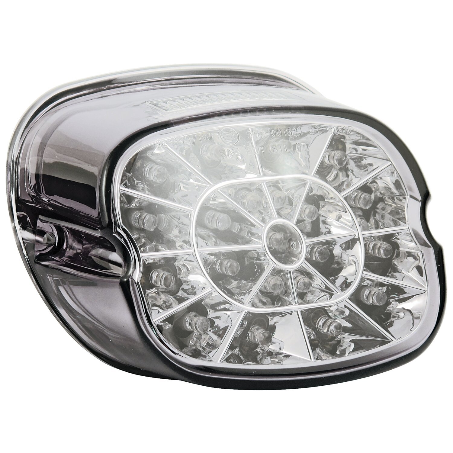 Laydown 'shark tooth' spider LED taillight. Light smoke lens, Gray, Chrome