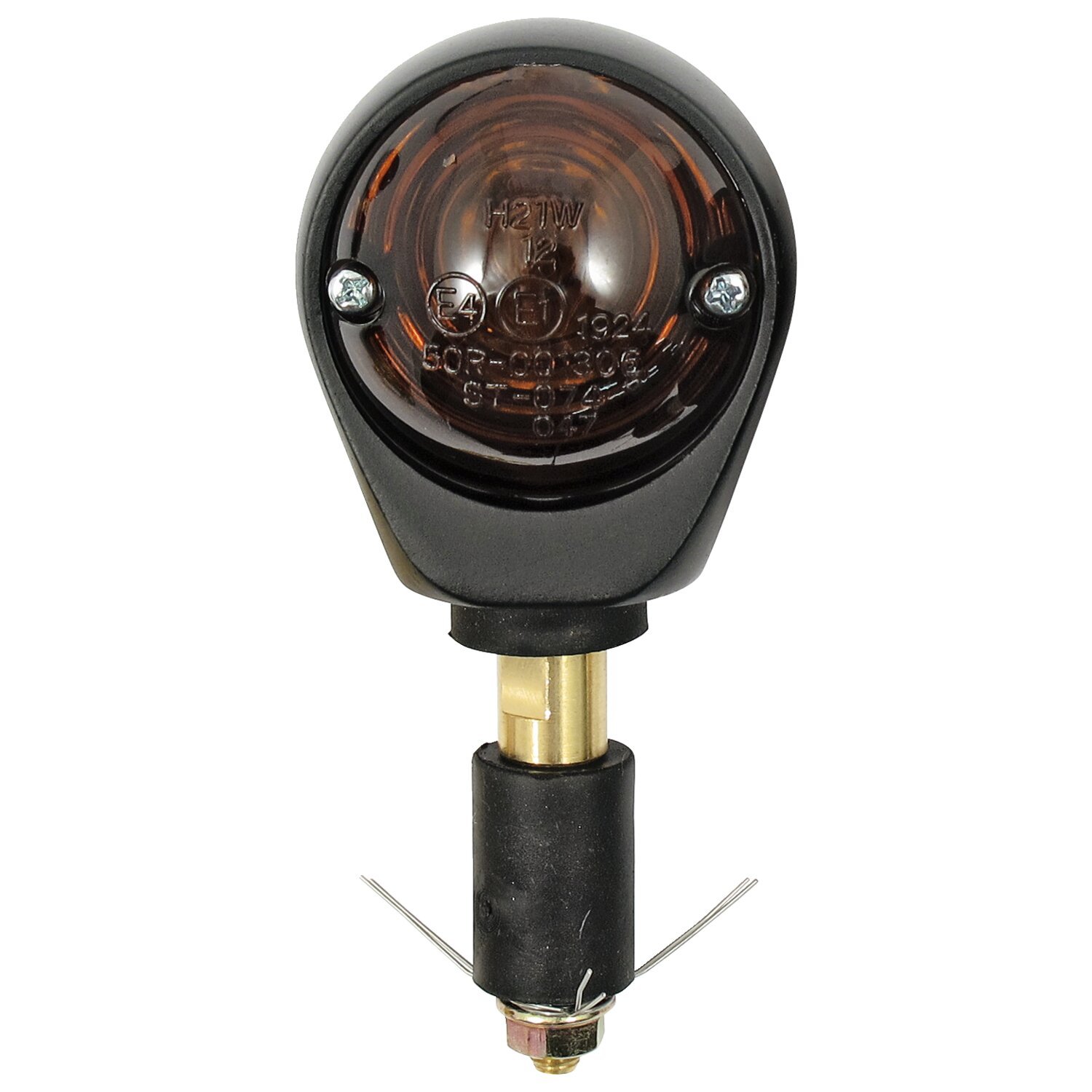 Full size bulls-eye, in-bar turn signals. Black. Smoke lens, Matte