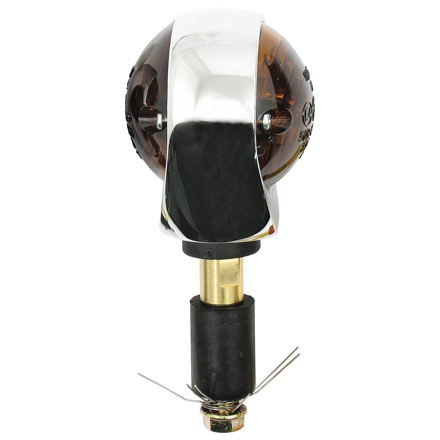 Full size bulls-eye, in-bar turn signals. Chrome. Smoke lens, Gray