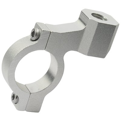 10mm right hand threaded. Clamps around 1" diameter (25.4mm) handlebars to allow installation of custom mirrors.