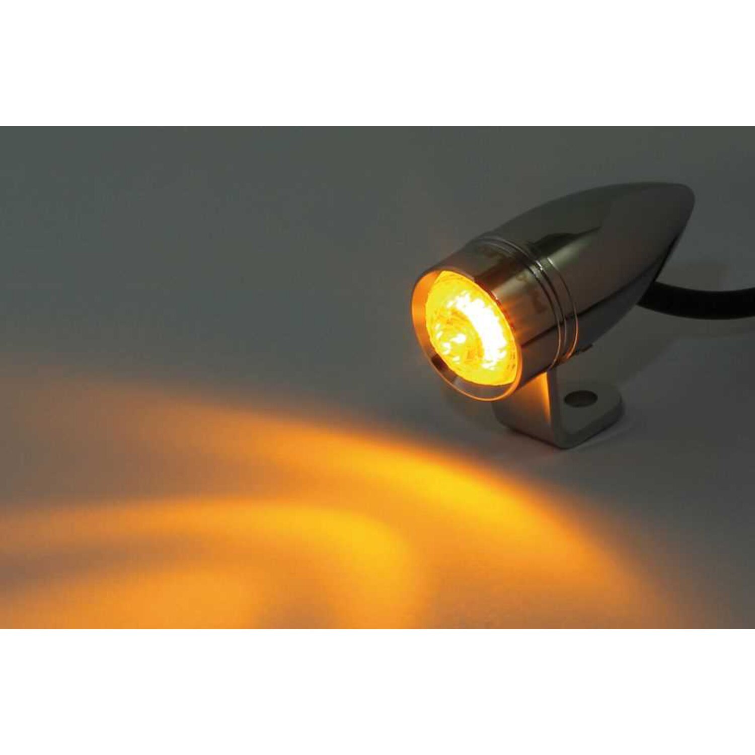 Mono bullet, LED turn signals. Clear lens. Chrome. bracket, White