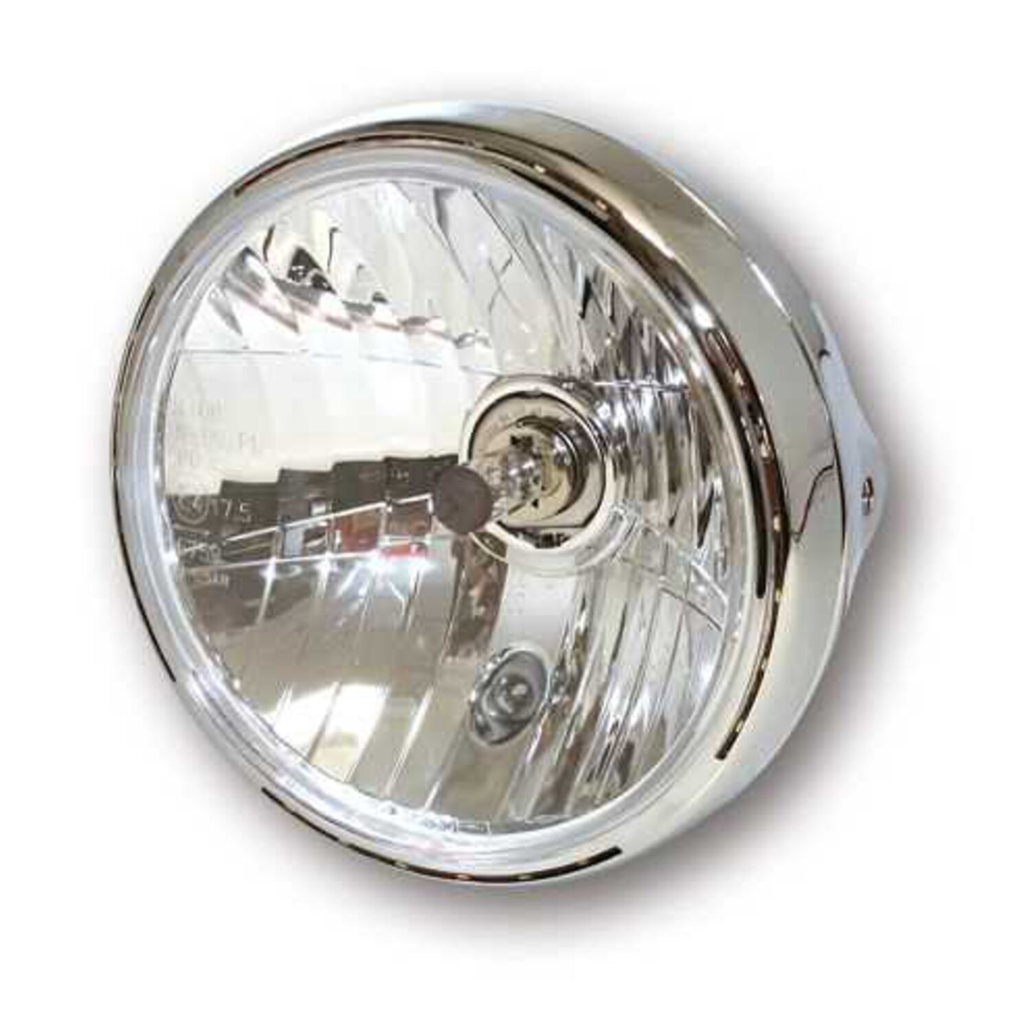 Reno II 7" H4 headlamp. with halo ring, Chrome