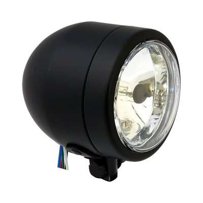 - Black steel housing 
- Bottom mount 
- ECE approved lens 
- With 55/60W H4 bulb and position light 
Dimensions approx: 
- Overall diameter105mm 
- Overall length125mm 
- Diameter of glass 90mm