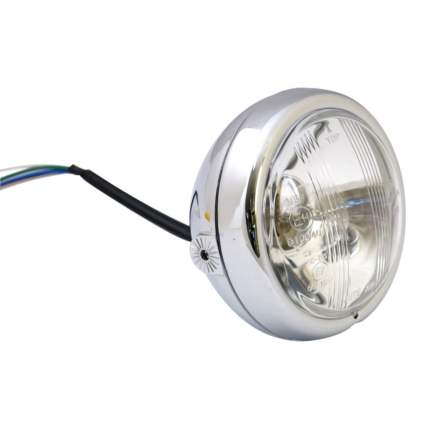 Rover 4-1/2" headlamp. side mount, White, Chrome