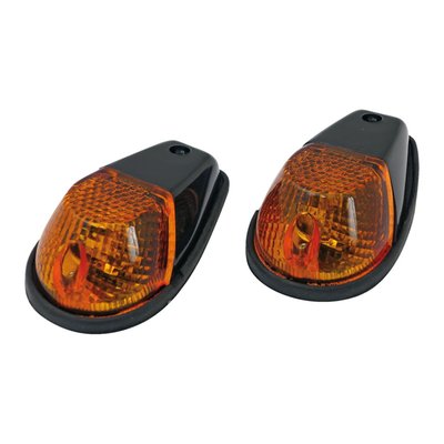 '- Black ABS housing 
- Amber lens 
- ECE approved lens 
- Complete with regular incandescent light bulb 
- Universal use on virtually amy flat surface 
- Dimensions: 92mm long x 55mm wide x 33mm high 
- Mounting hole distance 66mm