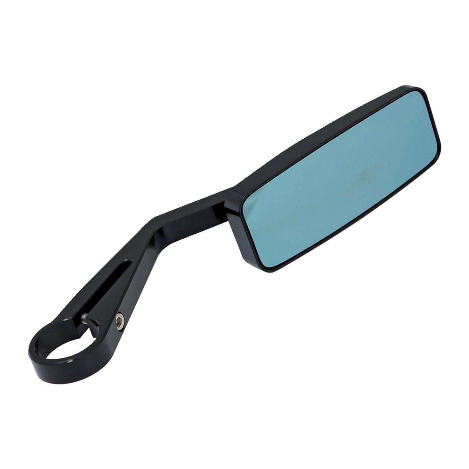 Black action mirror, clamp-on bar end, Polished