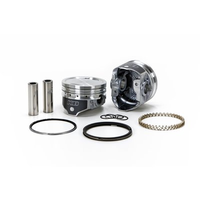 High compression. 883-1200 conversion piston set. Compatible with stock unmodified cylinder heads. 10:1 Compression ratio. Piston weight 335gr. Piston pin diameter .792" and weight 97gr. 
Head type: Dish. 
Dome +10cc. 
Compression height 1.210". 
Bore 3.498". 
Stroke 3.812". 
Rod length 6.926". 
Cyl. length 4.650". 
Comes with T6 heat treated 390 Hypereutectic cast pistons with 16% silicone levels which enables running a very tight clearance for longevity and hardly any piston noise. 

Note: Top compression ring will need additional clearance. See instructions. 
Note: 1200cc cylinders must be purchased for 04-up 883 XL models. Stock cylinders liners of 04-up XL models are too thin to bore to 1200 size.