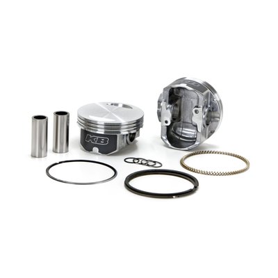 For 96" to 103" (3 3/4"  to 3 7/8") big bore conversions. Used with stock heads and cylinders. By boring the stock cylinders from 3-3/4" to 3-7/8" big bore size engine capacity will increase from 96" to 103". Comes with T6 heat treated 390 Hypereutectic cast pistons with 16% silicone levels which enables running a very tight clearance for longevity and hardly any piston noise. 
10.0:1 CR with 85cc head. Head type: Flat top.
+1.9cc / Compression height 1.076".
Bore 3.875" / Stroke 4.375".
Rod length 7.667". 
Note: Top compression ring will need additional clearance. See instructions.