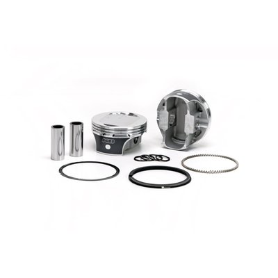 Forged piston set. For 96" to 103" big bore conversion. 
9.5:1 CR with stock 85cc head.
Piston weight 335gr. 
Piston pin weight 89gr.
Piston pin dia. .927" / offset. 
Head type: Dish with +6.9cc. 
Compression height 1.076". 
Bore 3.875". 
Stroke 4.375" (4-3/8"). 
Rod length 7.667". 
Cyl. length 4.938". 

Note: All KB forged pistons come equipped with offset wrist pins / piston pins. There is a front and rear section on the piston and it is necessary to install it in the correct way. Please refer to the installation instructions, as provided with each piston set, prior to installation.