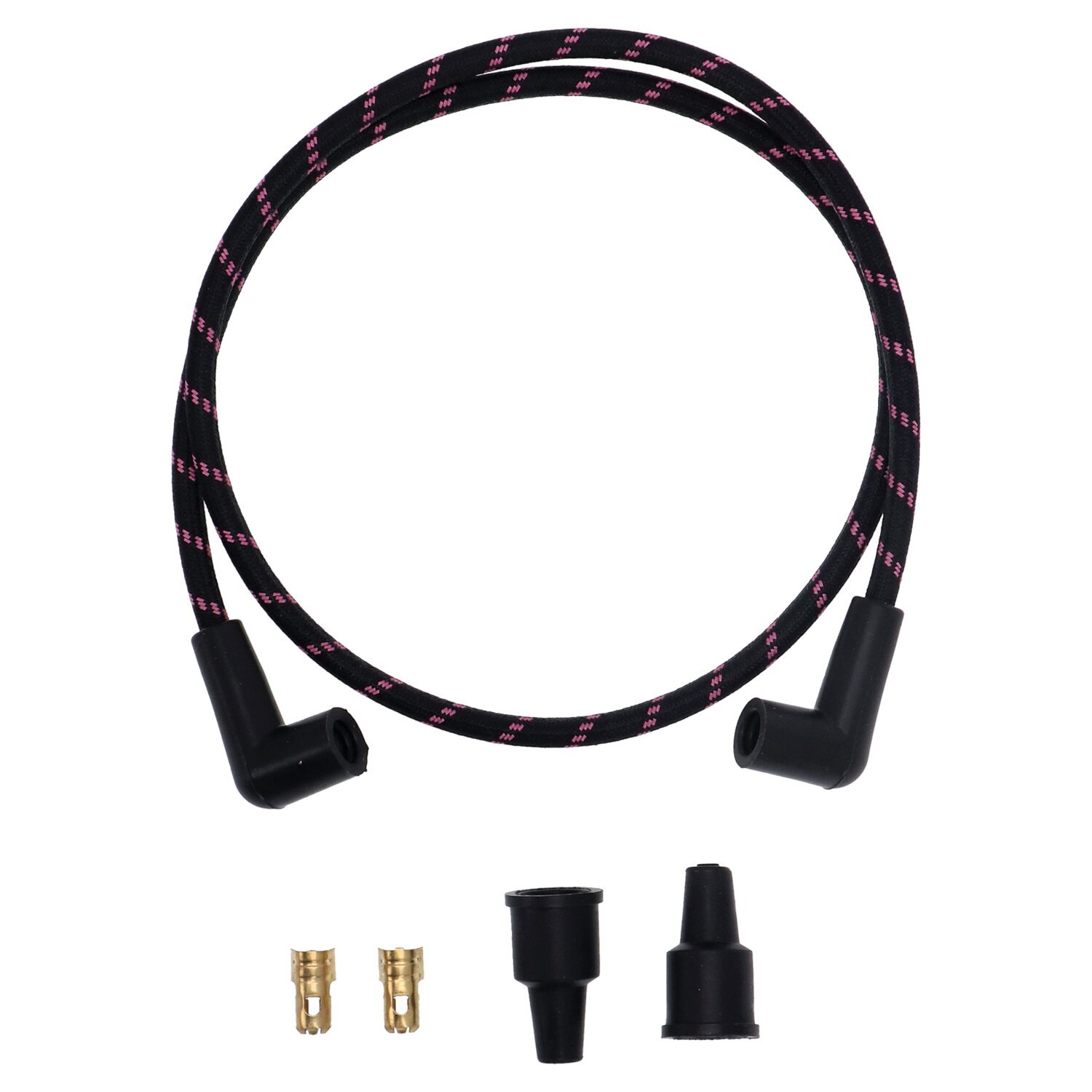 Universal 40" spark plug wire set. Cotton cloth, pink, black