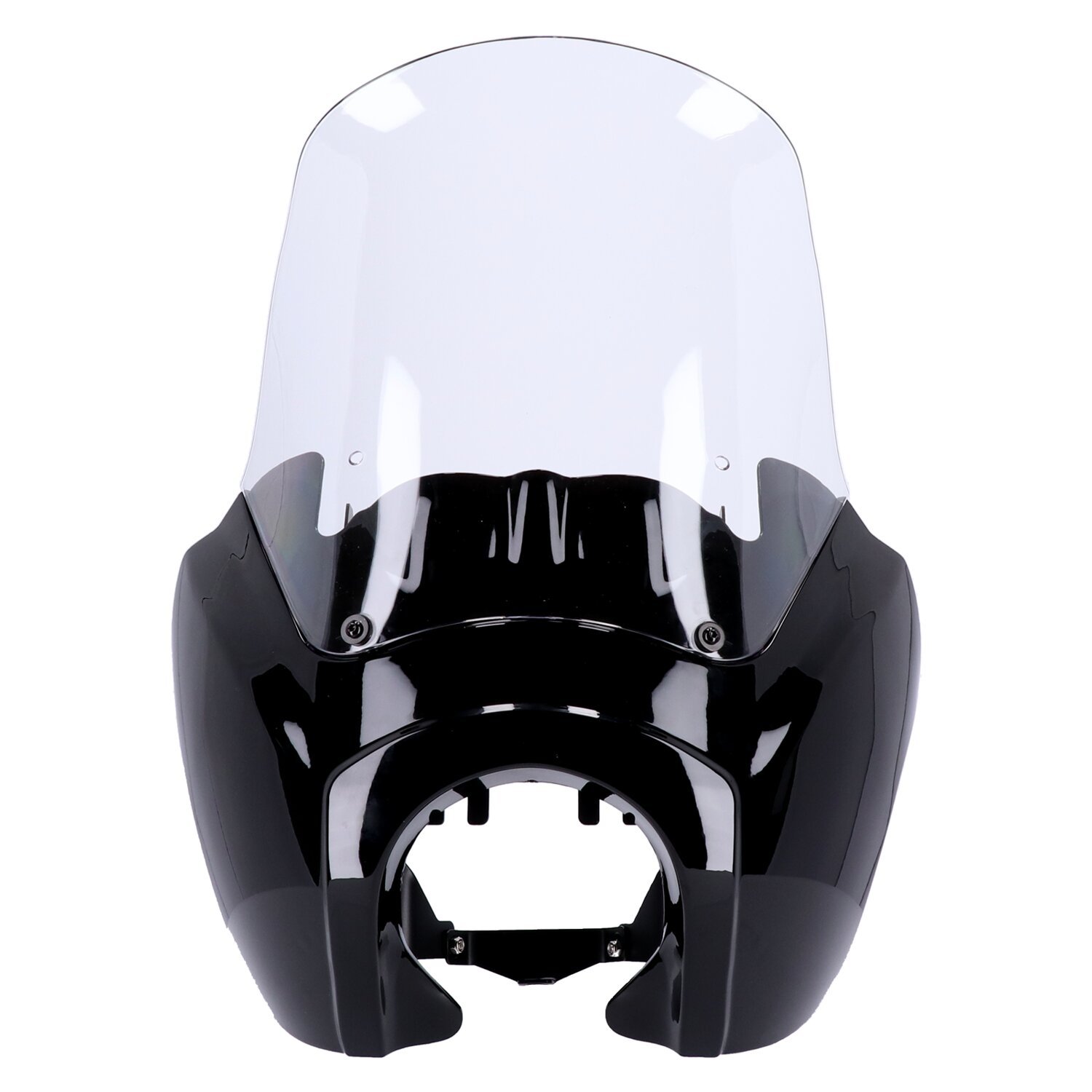 Headlamp fairing. Gloss black. Clear windshield