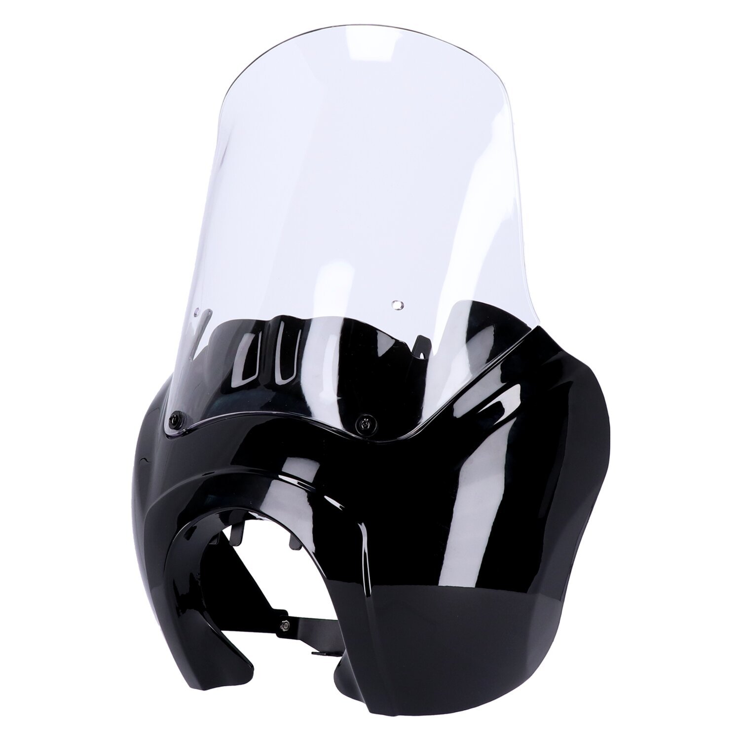 Headlamp fairing. Gloss black. Clear windshield