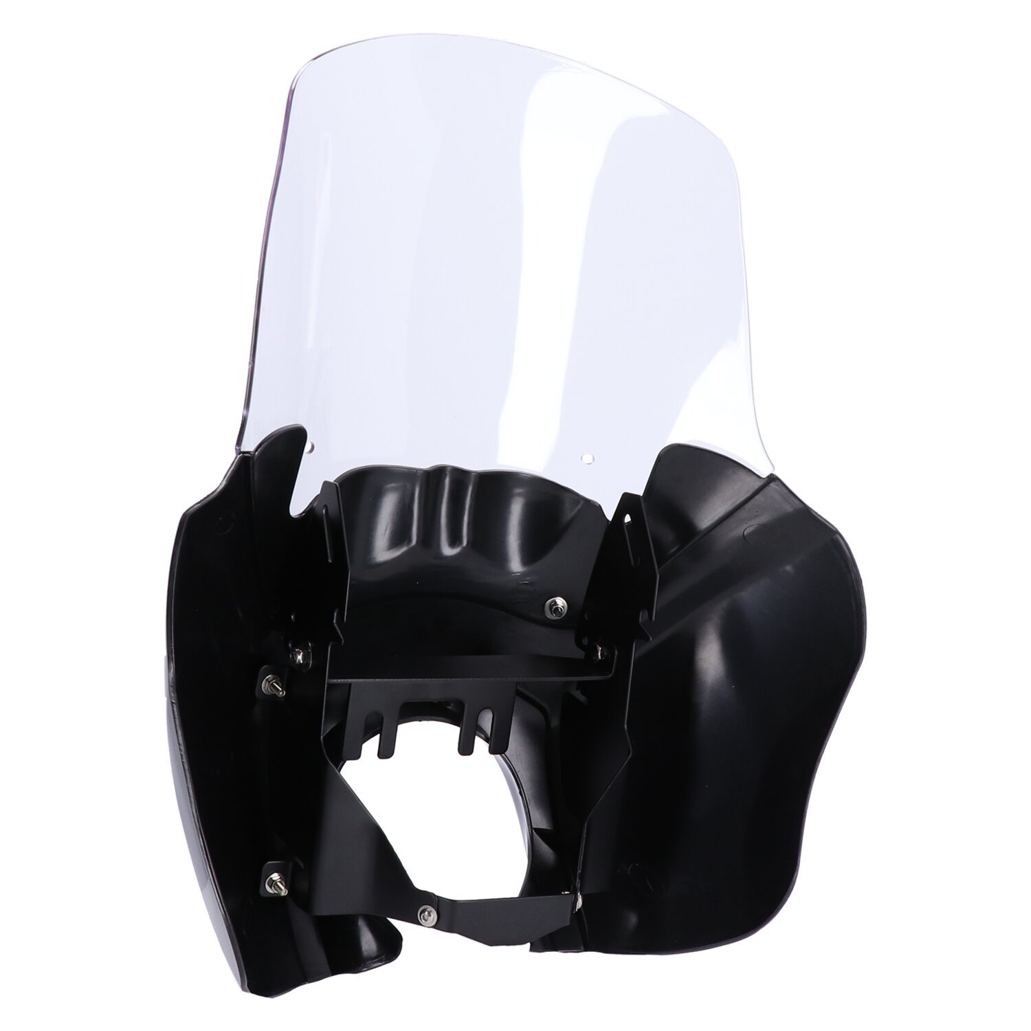 Headlamp fairing. Gloss black. Clear windshield