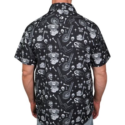 Hit the road in this new short sleeve button down shirt by Lethal Threat. If you ride or just have a passion for anything with two wheels, you're not going to want to miss out on this button down. For when you've got to dress up or when you want to look good to impress no one! Made of light weight and breathable material, features front pocket and custom detailed artwork.
