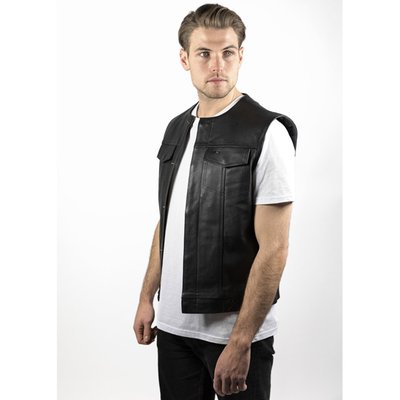 This John Doe leather vest with zipper and button closure is made from 1-1.1mm bovine leather with a cotton inner lining for breathability and comfort. On the front two closable pockets and inside facing pockets.

• Original US Design
• Bovine leather / thickness 1-1.1 mm
• Cotton inner lining for comfort and breathability 
• Two closable Front Pockets
• Inside facing pockets
