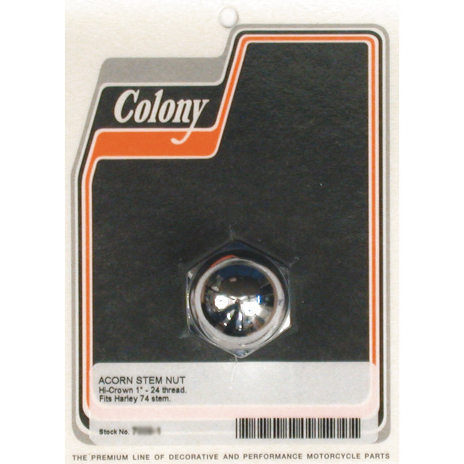 Colony, fork stem nut. Flat bottom. Acorn, Chrome