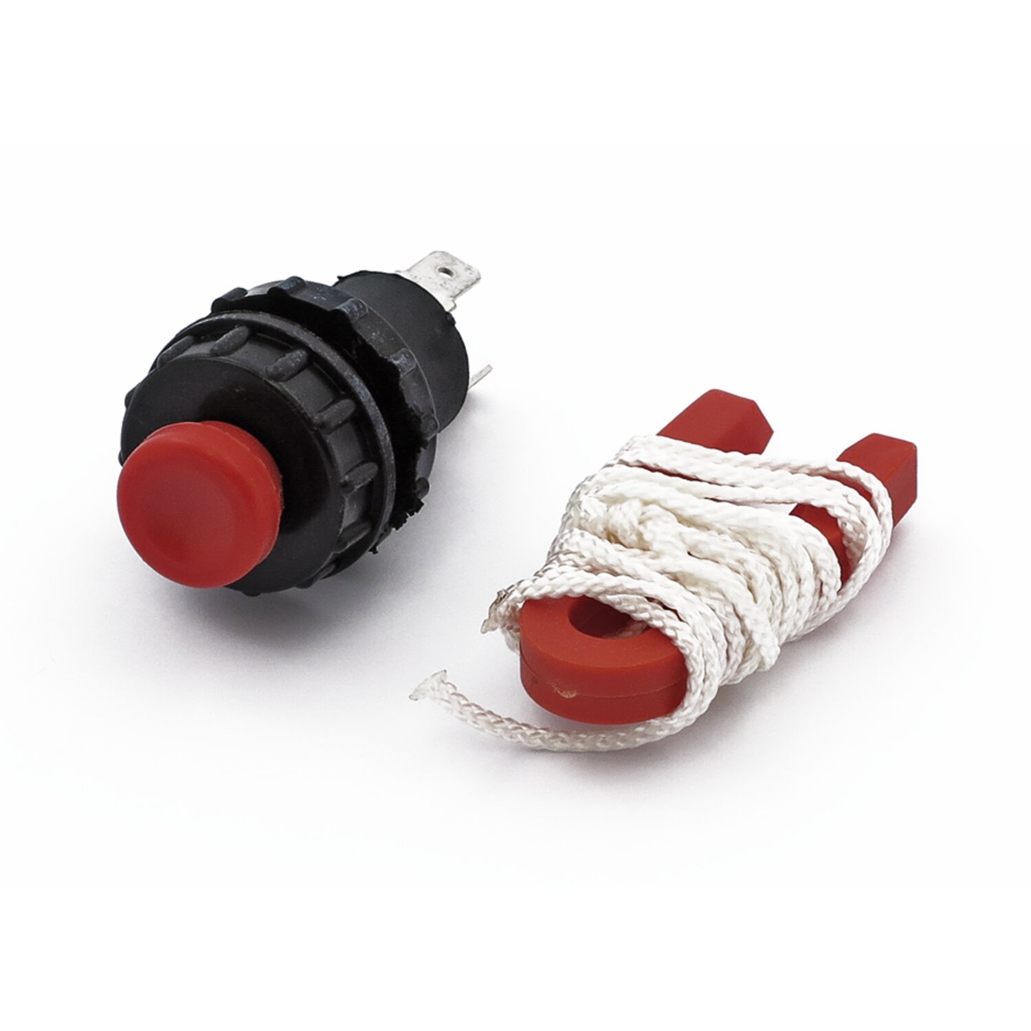 Emergency ignition kill switch, clip-on nylon cord