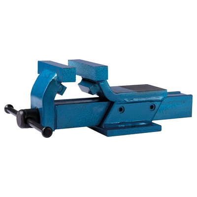 Cast steel. Smooth running all steel professional workbench swivel vise for professional work-piece clamping, with anvil. 
- Build Series: 520 
- Material: Cast steel 
- Color: Blue 
- Jaw width: 125mm 
- Jaw spread: 140mm 
- Weight: 10.265kg.