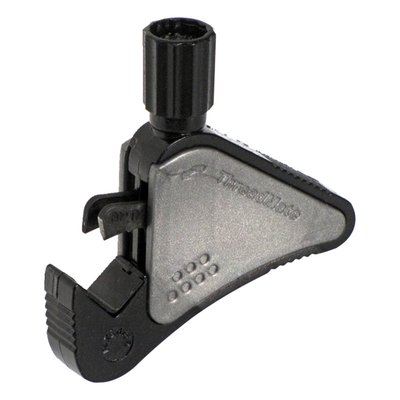 For home use. Hand tool to quickly clean & restore external threads. Installs to the thread diameter by rotating the knob, after which the tool is rotated around the bolt / stud. Automatically adjusts to the thread pitch since the blades are guided by chasing undamaged sections of the threads. Compatible with M4 to M13 or 5/32" to 1/2" diameter threads. 
- Economical choice for home use 
- Single cutting blade, hardened HSS tool steel 
- Auto guided by existing threads 
- Removes rust and burrs 
- Automatically chases good threads to repair / re-groove damaged sections 
- For any thread diameter, inch or metric from M4 to M13 or 5/32" to 1/2" diameter threads 
- Hand tool 
- For any pitch 
- For right or left-hand threads