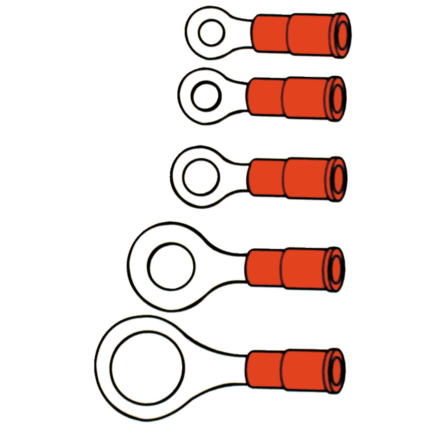 Connectors, ring terminal PVC, crimp. Red 6.35mm