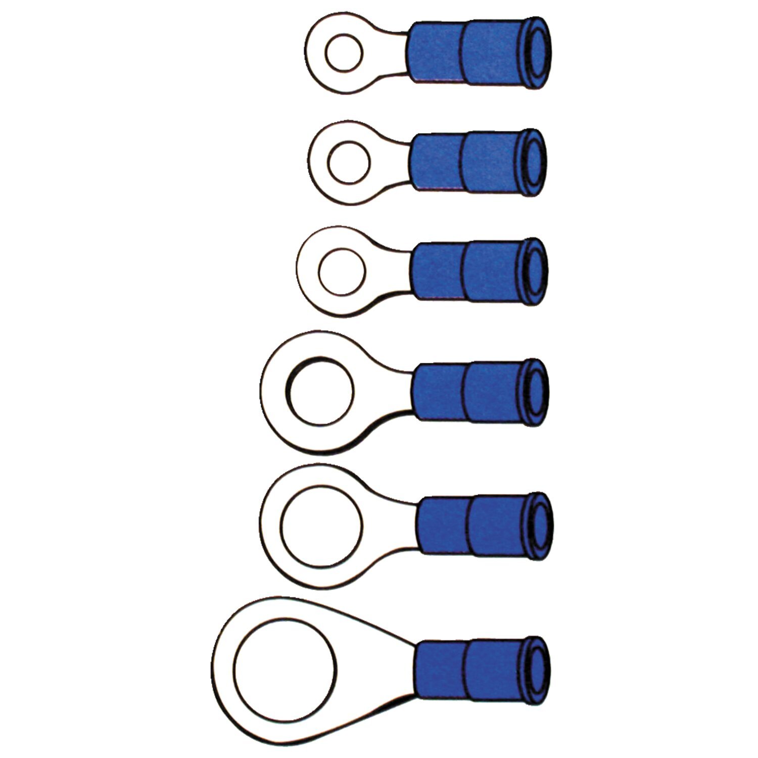 Connectors, ring terminal PVC, crimp. Blue 4.8mm