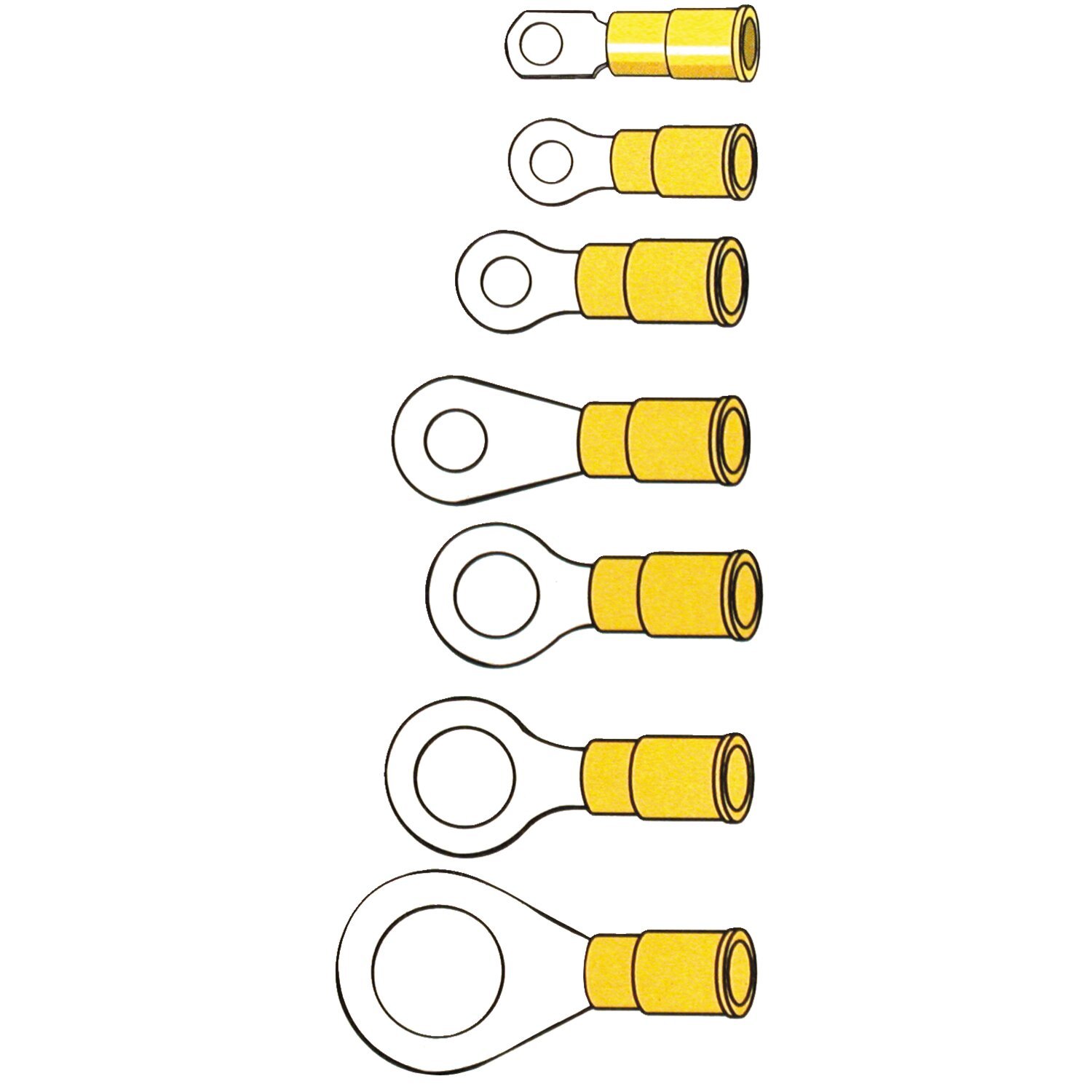 Connectors, ring terminal PVC, crimp. Yellow 3.5mm