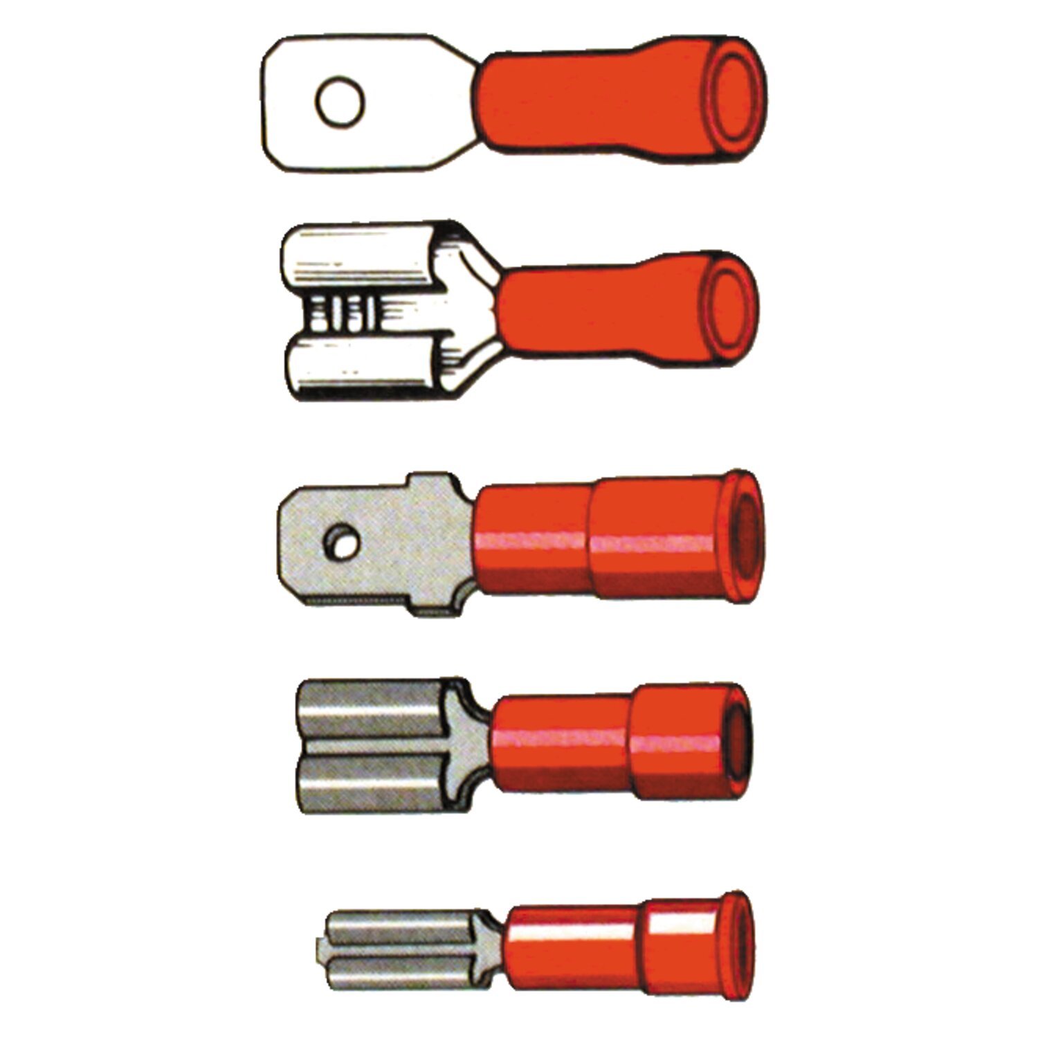 Connectors, slide-on terminal PVC, crimp. Red 1/4" male