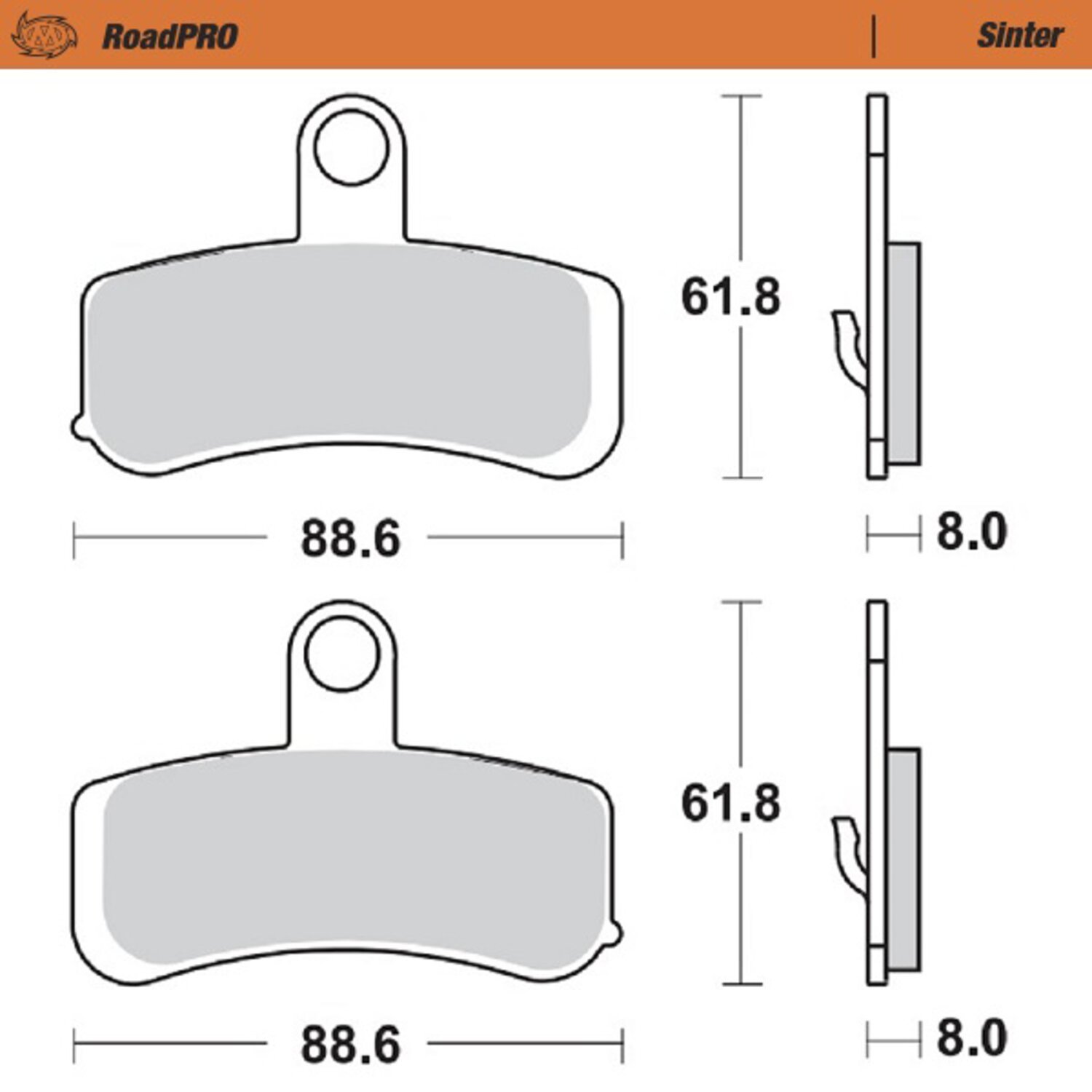 Moto-Master RoadPro front brake pads. Sintered
