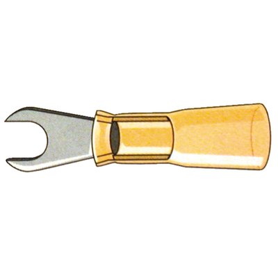 Spade terminal stud diameter: #10 (4.8mm).
Self soldering universal connection with heat shrink tubing. Just heat it up & it's ready. No crimping required. Strong, durable, vibration resistant and absolutely weather proof.
Yellow is for 12-10 gauge (2.5 to 6mm² or 2.05 to 2.59mm diameter) wiring.