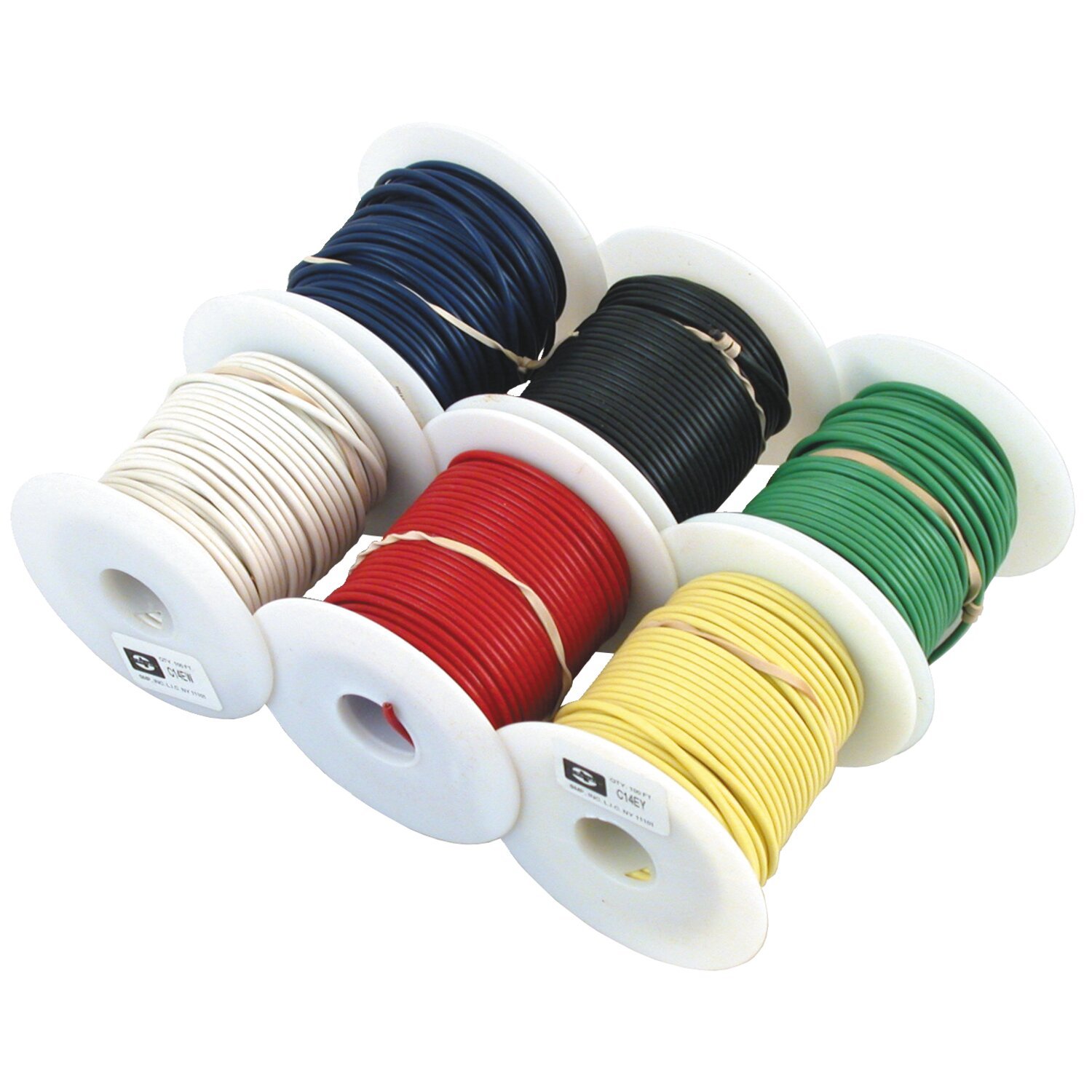 Wire on spool, 14 gauge. 100 ft, Blue