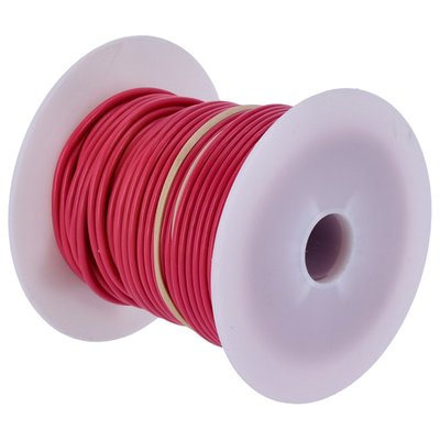 On 100 foot (30.48 meters) spool. 14 gauge (2.08mm² or 1.63mm diameter) electrical wire. With Vinyl insulation, will resist abrasion, grease, oil and battery acid. Heat resistant up to 80°C.
