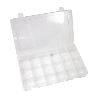 Plastic box with 18 compartments for wiring terminals / connectors or anything else that needs to be stored and organized.
Dimensions: 1.75" high x 11" wide x 6.5" deep.