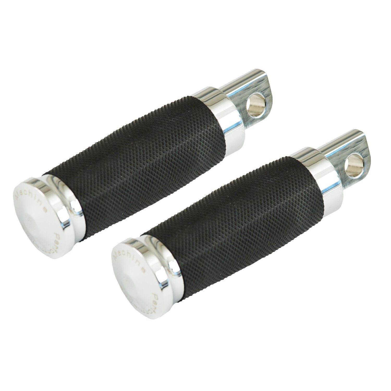 PM, Contour rubber wrapped foot pegs, Black, Chrome