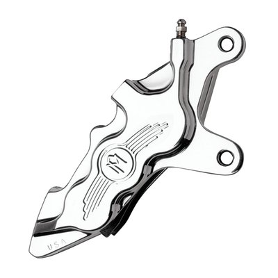 - Chrome plated
- CNC machined billet aluminum
- Direct bolt-on the front fork, no brackets required
- Designed for 11.5" rotors
- ABS and Non-ABS compatible
- 112x6B
- 6-piston differential bore
- Proudly machined with the PM icon logo
- Designed to slow down fast, without flexing.
Note: Will also fit 11.8" / 300mm brake rotors on Dyna models.
Performance Machine has been in the forefront of brake caliper design, ever since 1982. Each caliper and bracket is precision CNC machined from billet aluminum to a high-end performance product that combines lightweight, flex resistance and durability with a hard to beat styling. Available in various coatings to suit your taste.